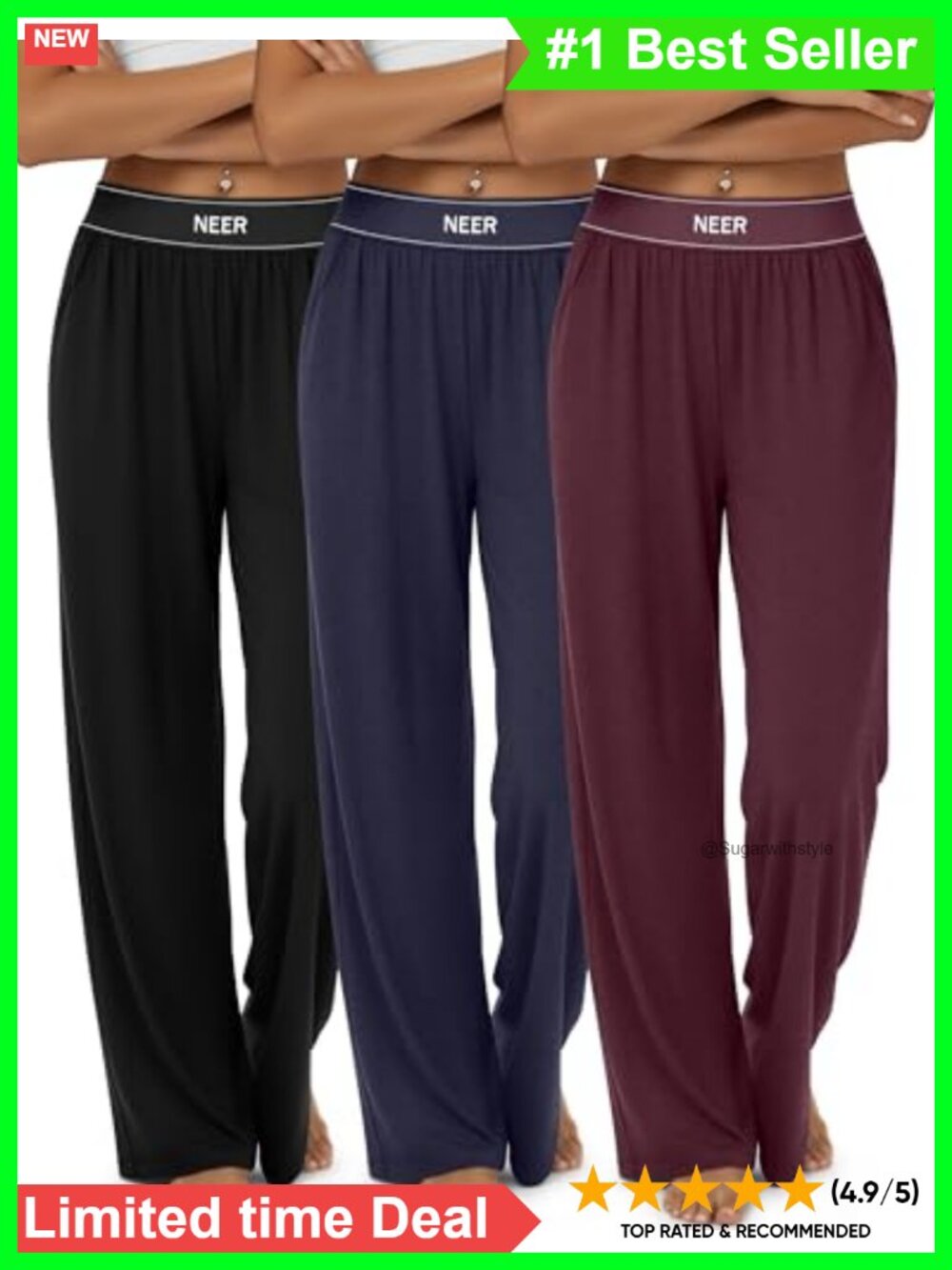 Wide Leg Cotton Sweatpants High Waist Lounge Pants